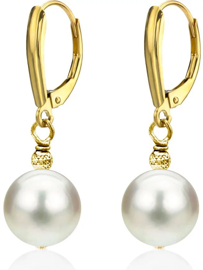 ADDURN 14Kt Yellow gold White Freshwater Pearl with Pyramid Beads/Shield Lever Back Earring. Vari... | Walmart (US)