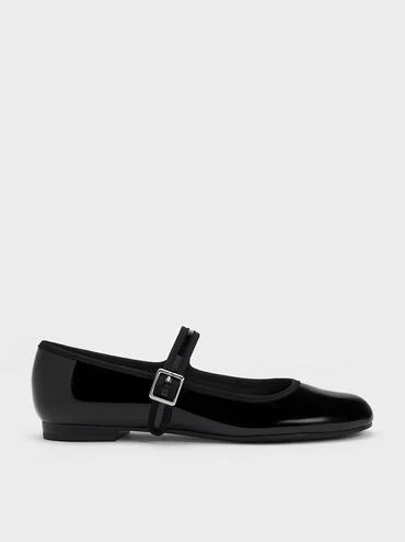 Black Patent Buckled Mary Jane Flats | CHARLES & KEITH UK | Charles & Keith UK