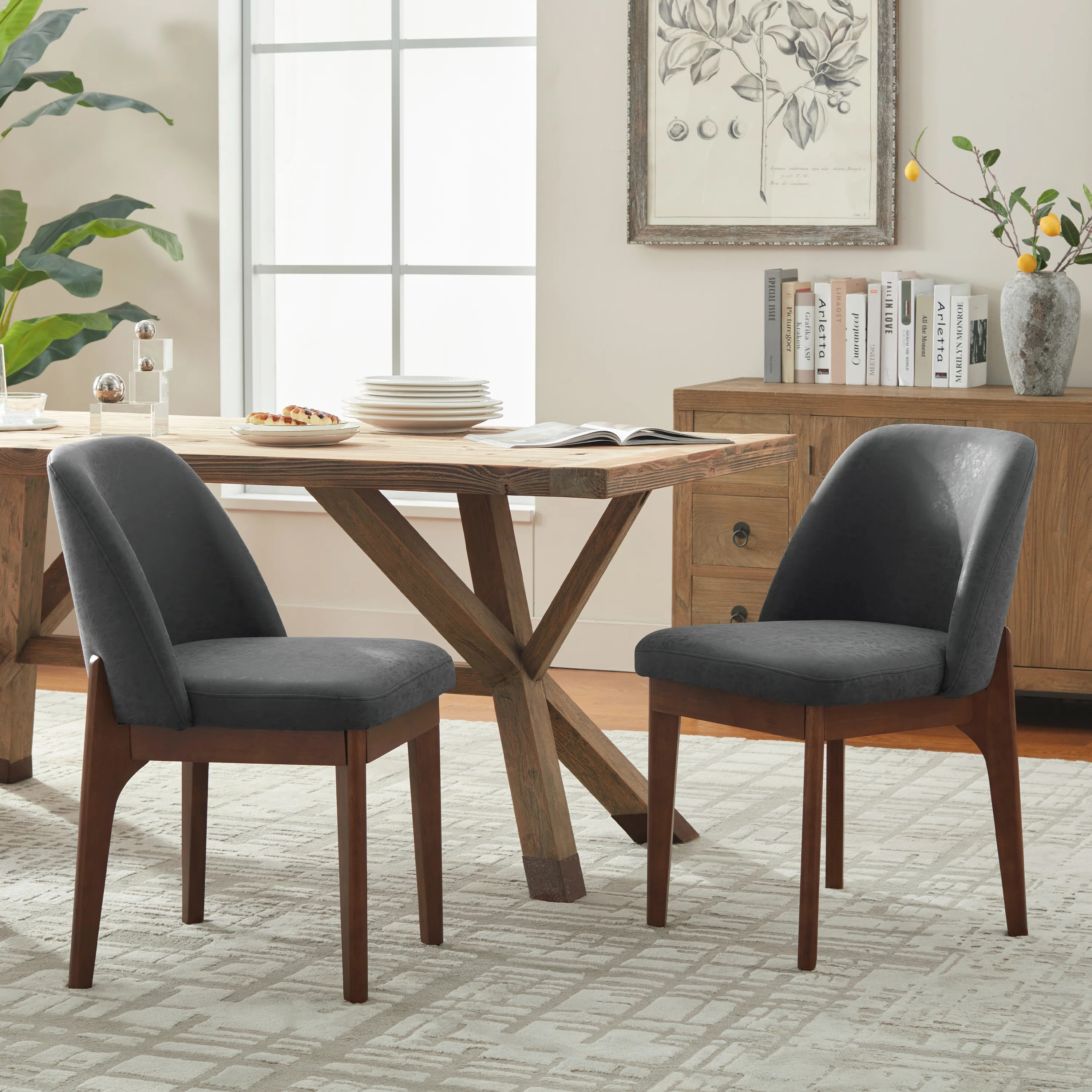 Faux Leather Dining Chairs, Modern Upholstered Chairs With Solid Wood Legs, Comfortable Mid-Back ... | Wayfair North America
