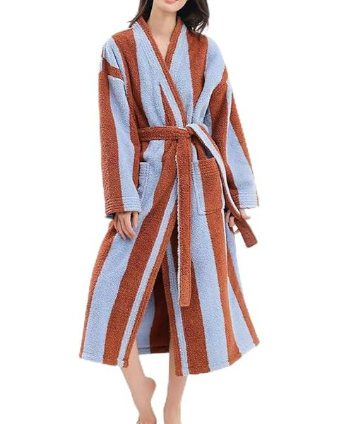 Yimoon Womens Fluffy Fuzzy Hooded Robe Striped Plush Long Bathrobes Thick Warm Soft House Coat Lo... | Amazon (US)