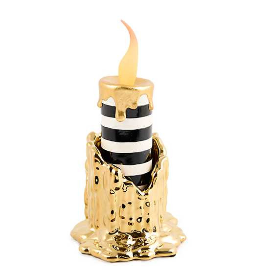 Haunted House Tall Gold Candle Holder & Illuminated Striped Candle Set | MacKenzie-Childs