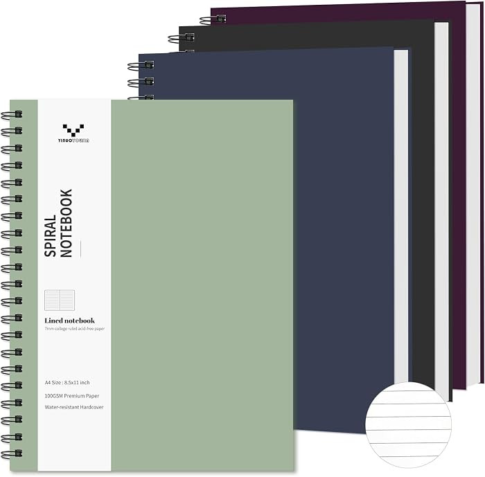 YINUOYOUJIA Lined Notebook 8.5" x 11"Spiral Notebook -4 Pack Large Hardcover Notebook 7mm College... | Amazon (US)