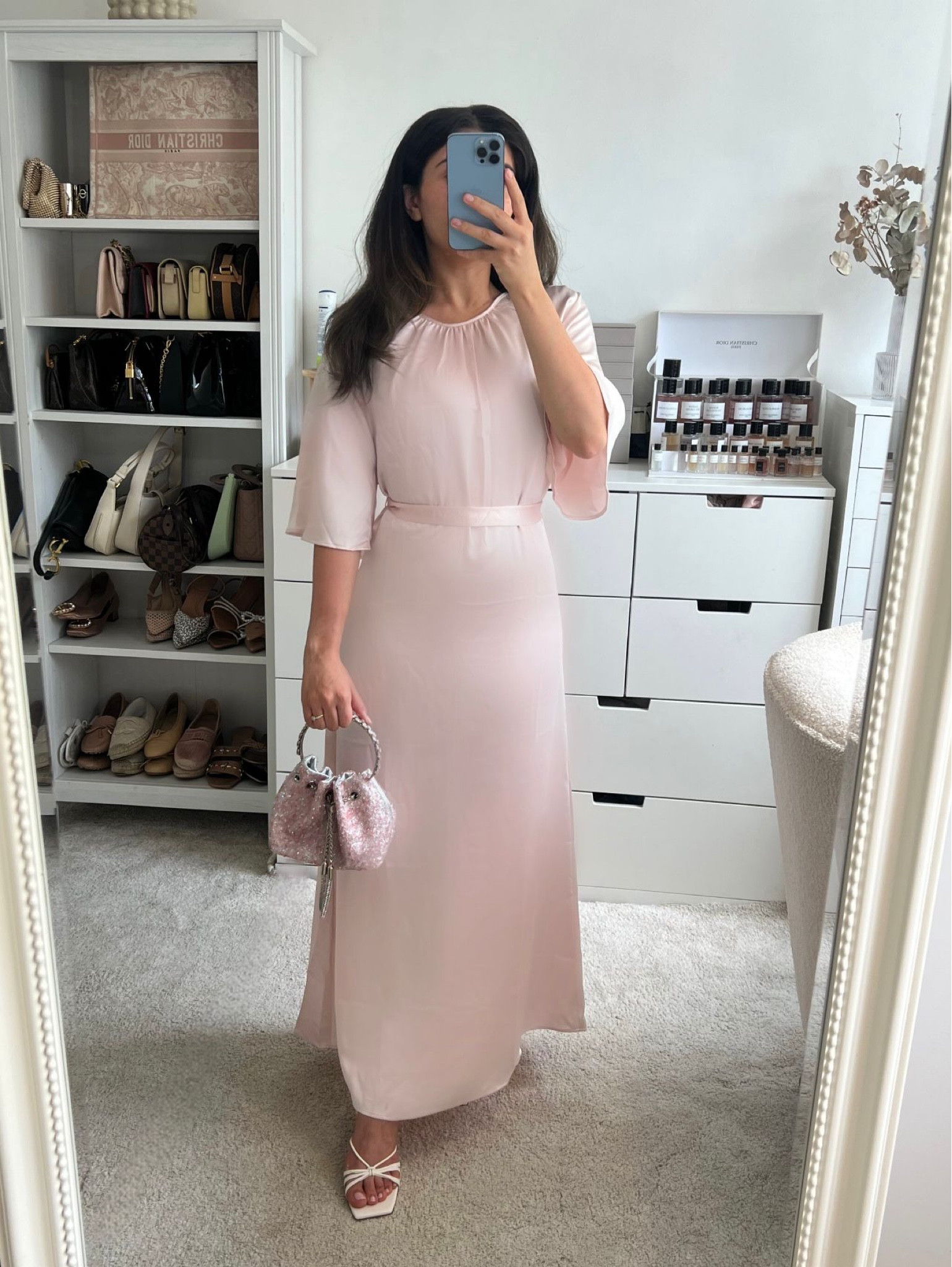 Wedding guest dress, baby pink maxi dress, light pink midi dress, sequin bag, wrap around dress, silk dress, pink satin dress, mules, strapless heels, kitten heels, wedges, summer outfit, event outfit ideas, occasion wear, mango, H&M, revolve 

#LTKfit #LTKSeasonal #LTKeurope