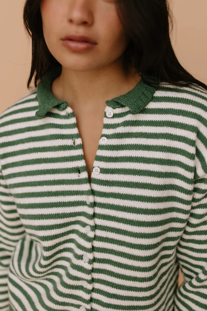 Bennie Stripe Cardigan in Green | Henly