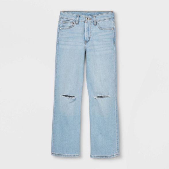 Girls' Distressed Wide Leg High-Rise Jeans - art class™ Light Wash | Target