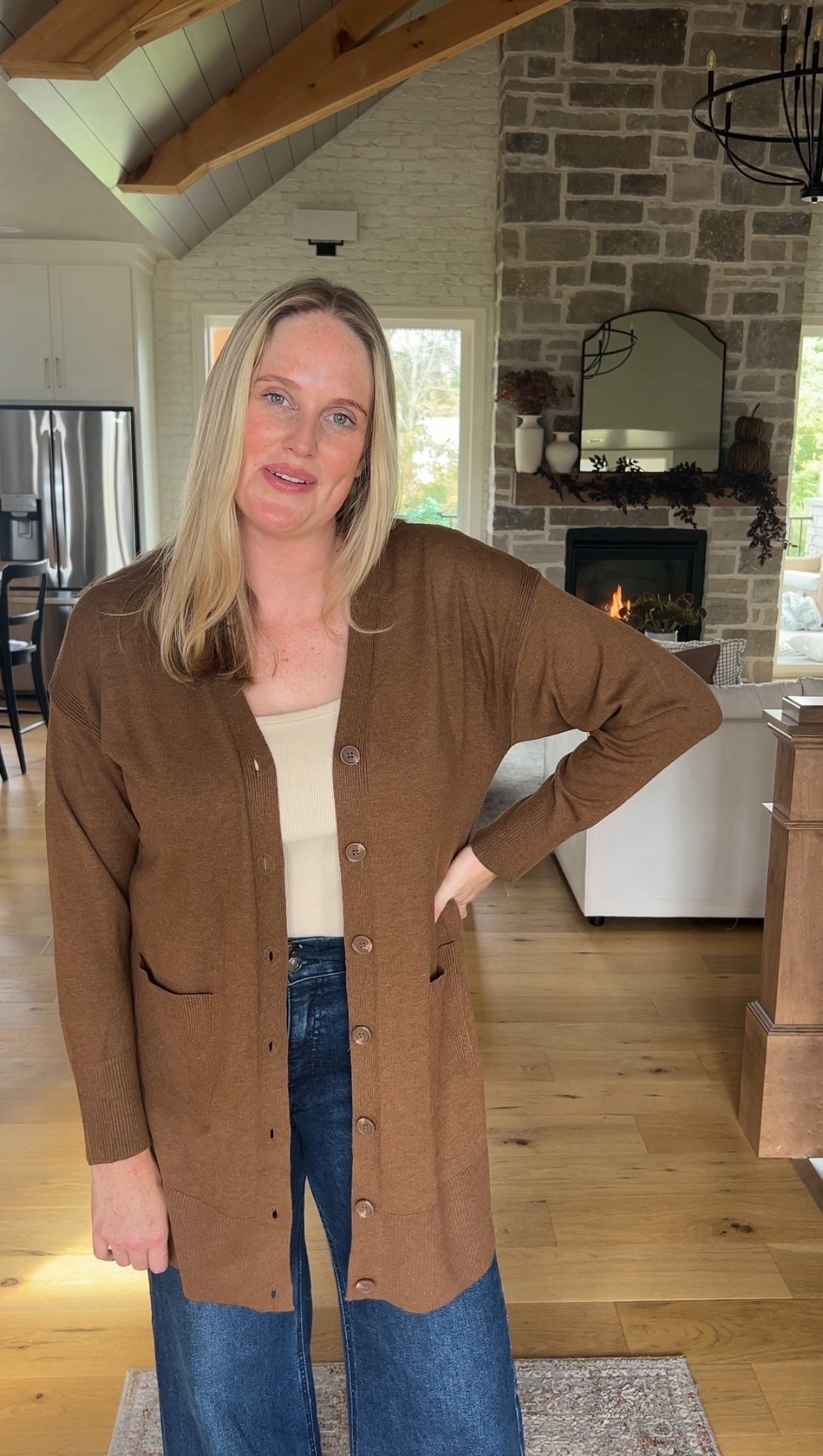 The best cardigan and jean for fall!! Cardigan is a little more fitted I’m in my normal size large! Jeans fit TTS #LTKStyleTip