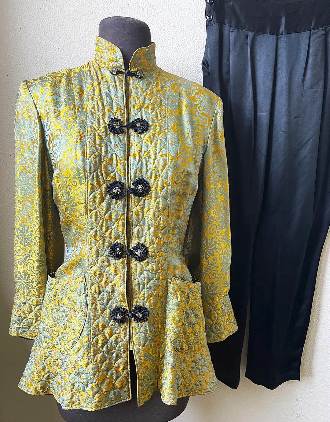 40's Best 2 pc.SILK Satin Jacquard Chinese Lounge Jacket & Pants PJ Set /SM | Etsy (US)