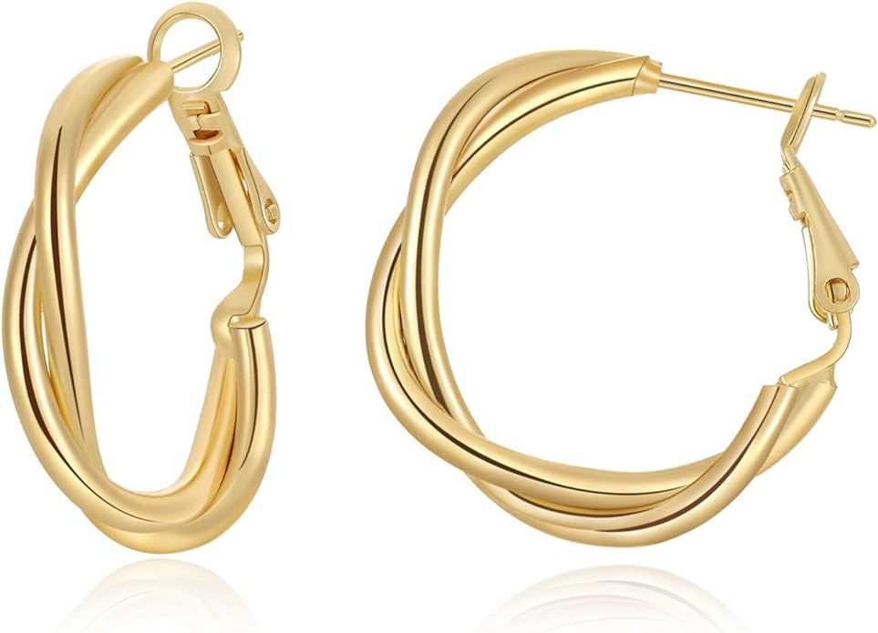 Gold Chunky Hoop Earrings for Women Triple Hoop Earrings Gold Multi Hoop Earrings | Amazon (US)