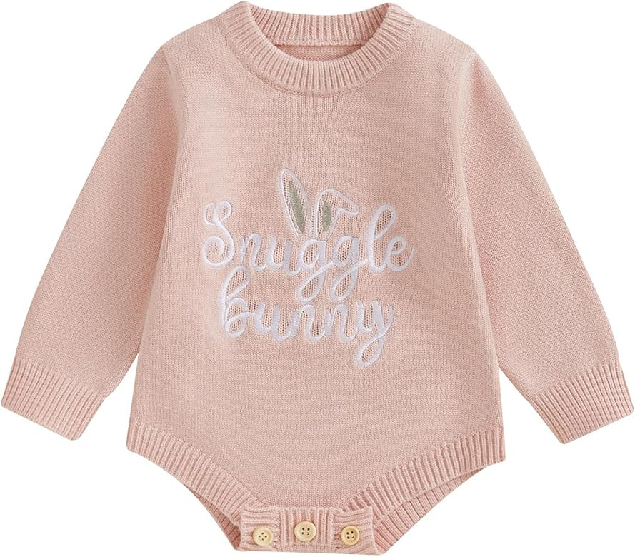 MoZiKQin Baby Girl Boy Easter Outfit Bunny Knitted Sweater Romper Crewneck Long Sleeve Jumpsuit C... | Amazon (US)