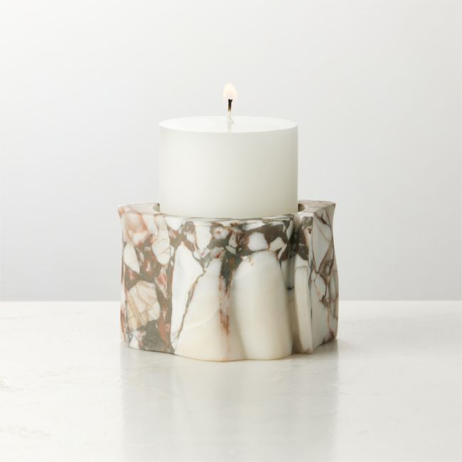 Otalora Cocoa Marble Pillar Candle Holder Small | CB2