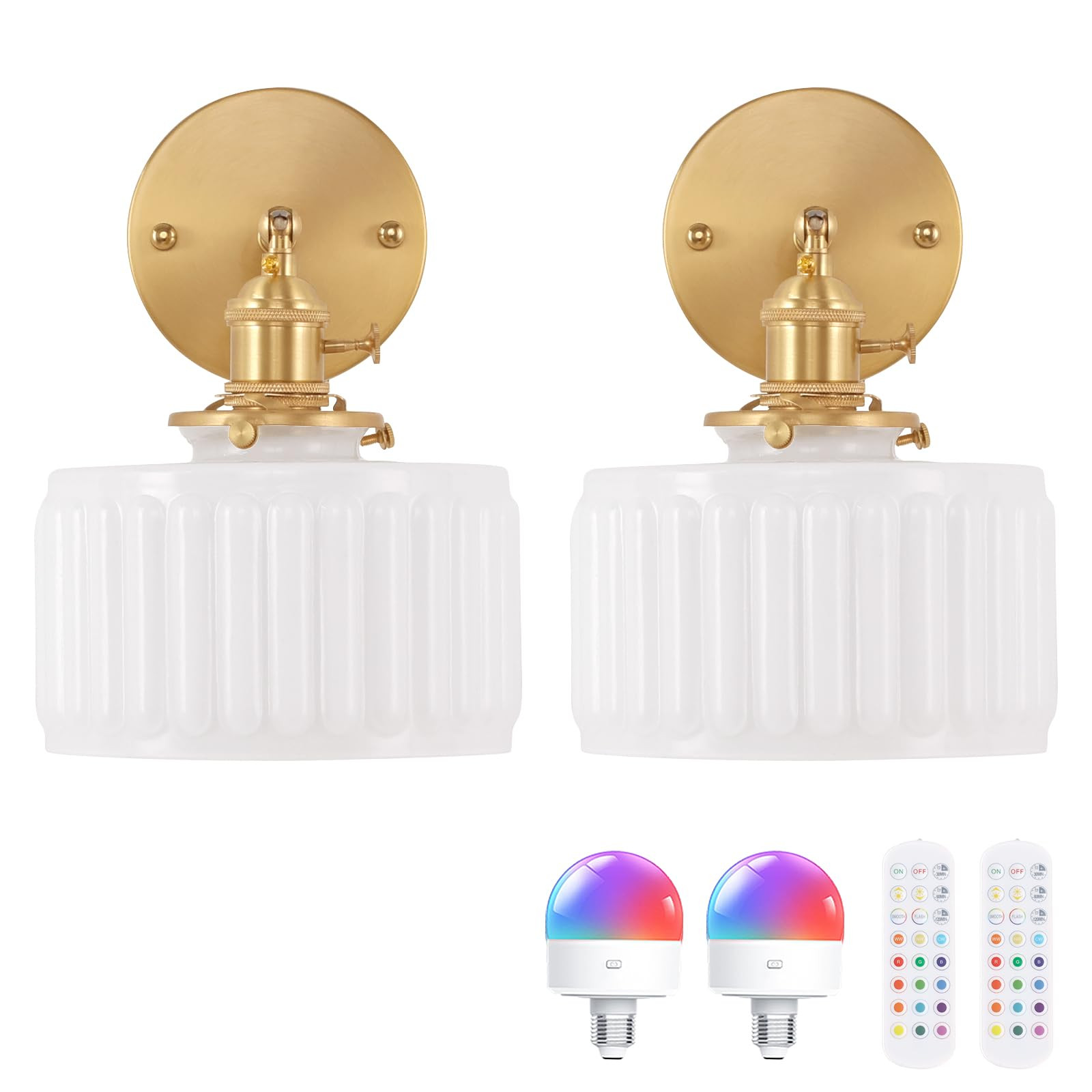 Vintage Battery Operated Wall Sconce with White Striped Glass Lampshade 5000 mAh Rechargeable Bat... | Amazon (US)