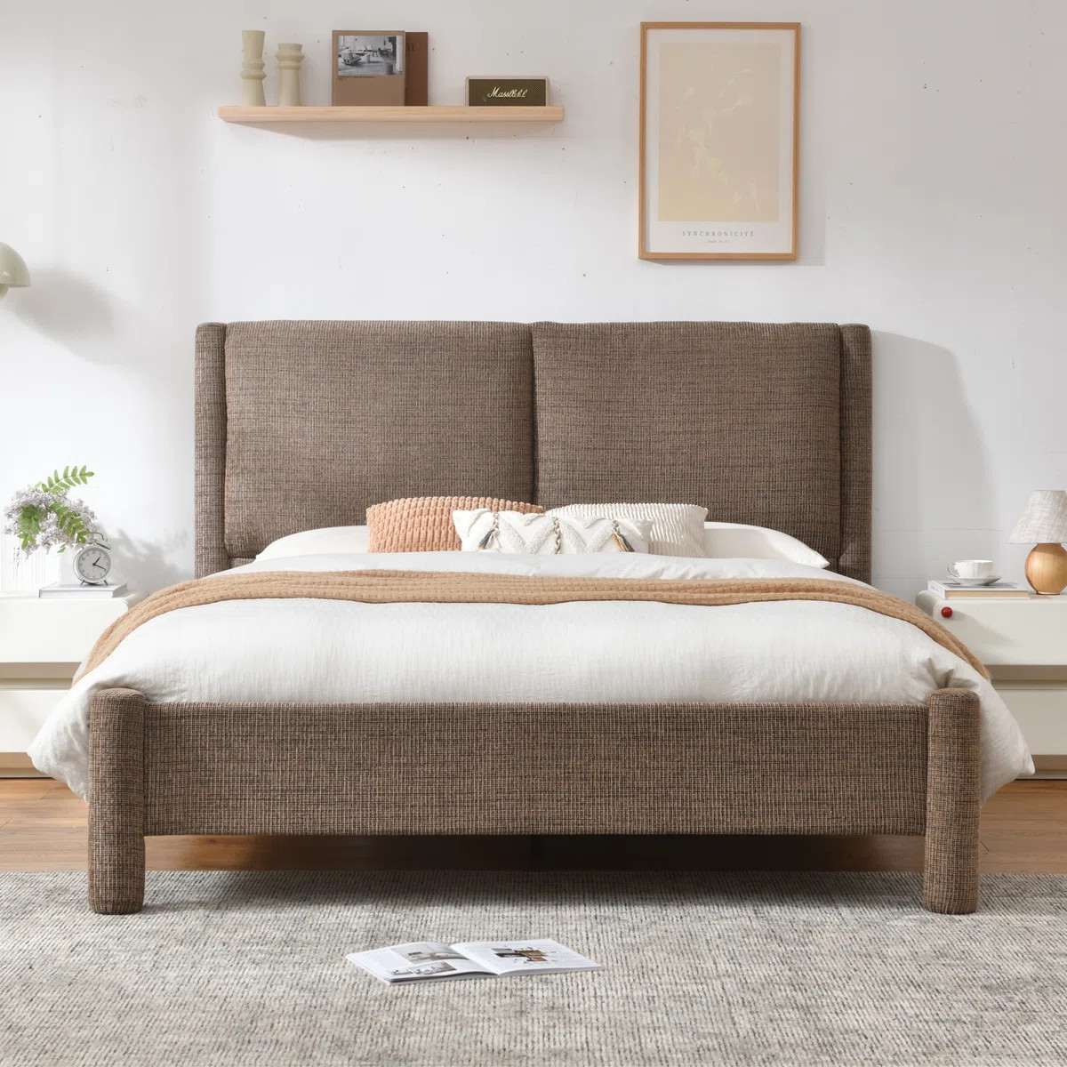 Modern Upholstered Platform Bed with Double Padded Headboard, Fabric Bed Frame with Reinforced Wo... | Wayfair North America