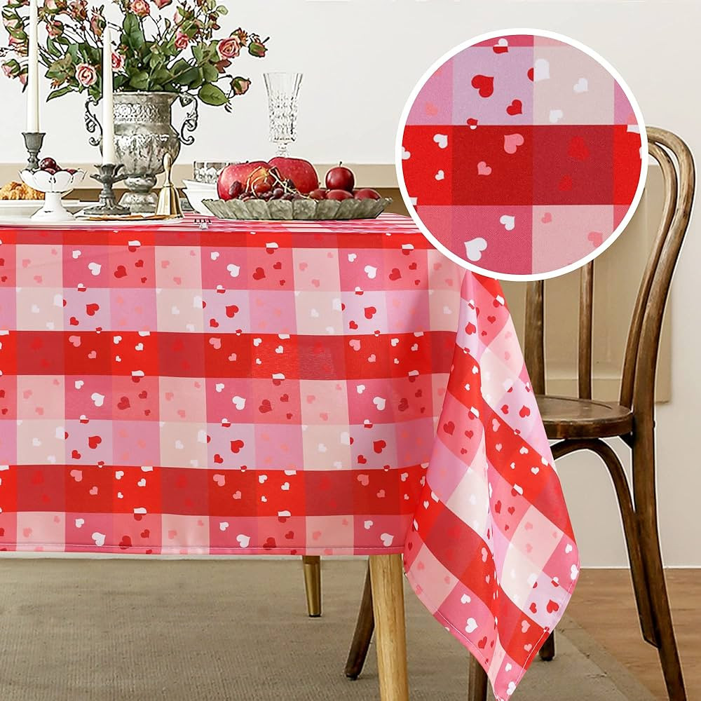 LUSHVIDA Valentine's Day Table Cloth, 60 x 84 Inch, Checkered Rectangle Tablecloth Love Heart Pat... | Amazon (US)