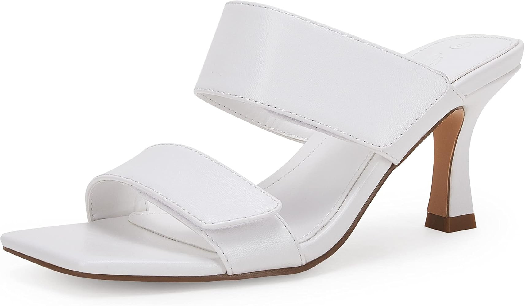 Ermonn Womens Two Strap Heeled Sandals Velcro Slip On Square Open Toe Stiletto Faux Leather Backless | Amazon (US)