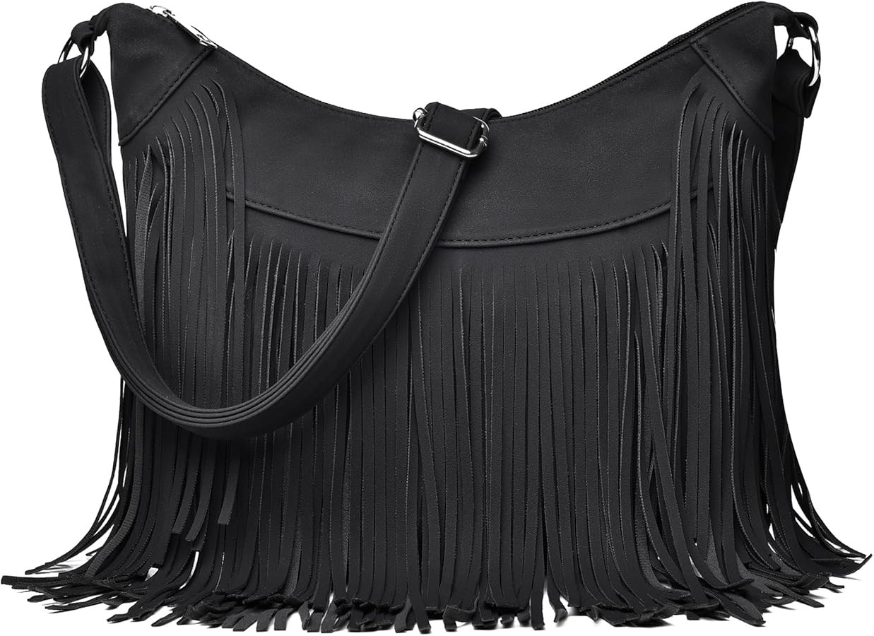 Women Fashion Fringe Crossbody Bags Vegan Suede Hippie Tassel Hobo Shoulder Purse Bohemian Handba... | Amazon (US)
