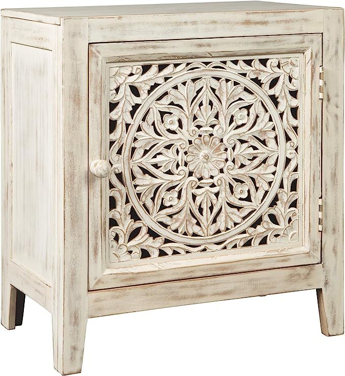 Signature Design by Ashley Fossil Ridge Boho Accent Cabinet or End Table, Vintage White | Amazon (US)