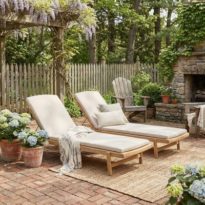 ModernLuxe Set of 2 Outdoor Chaise Lounge Chairs Acacia Wood Daybed with Beige Cushions, Poolside Recliner Patio Sun Loungers | Target