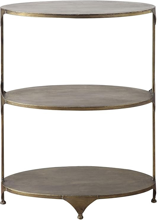 Creative Co-Op Antique Gold Oval Metal 3-Tier Shelf Side Table | Amazon (US)