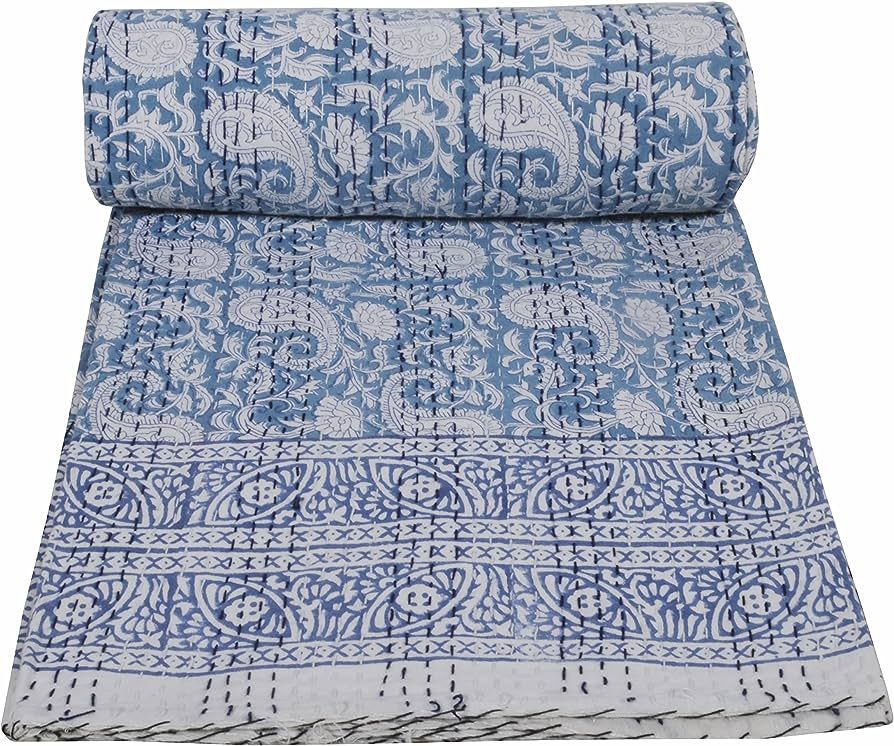 MAVISS HOMES Indian Block Print Quilt Kantha Quilts Queen Size Kantha Throw Quilt Blanket Kantha ... | Amazon (US)
