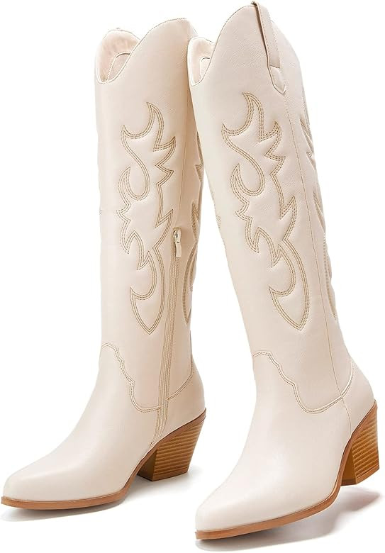 TINSTREE Women's Cowboy Boots Western Boots Cowgirl Boots Ladies Pointy Toe Knee High Fashion Boots | Amazon (US)
