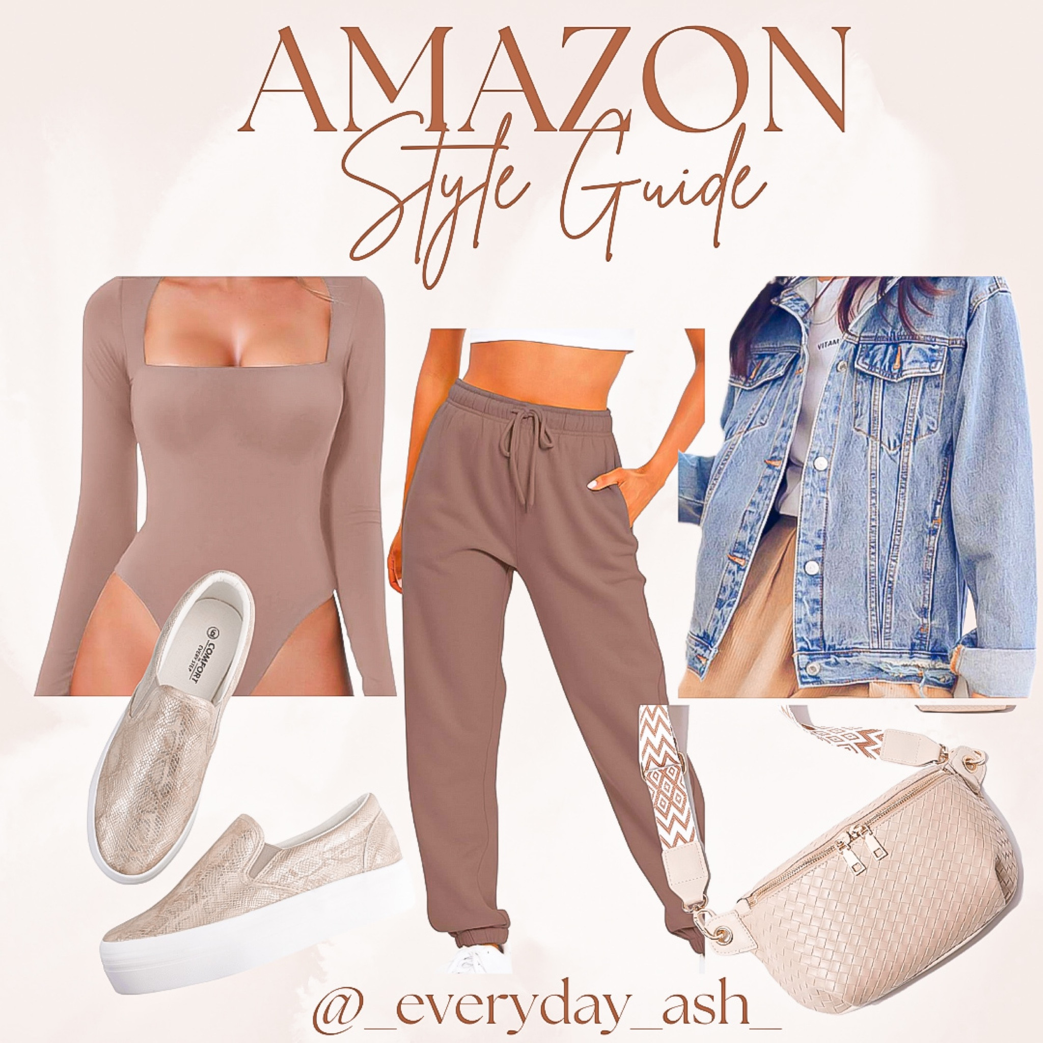 Casual OOTD🤎

I love a jogger look- if you don’t love a bodysuit - I would style it with a graphic tee, basic white tee, casual long sleeve just to name a few 😊

Amazon fashion, style guide, fall fashion, travel outfit , gift guide, holiday, style tip, Amazon must haves , Amazon finds, joggers, bodysuit, sneakers, belt bag, jean jacket , pants , shirt 

#LTKtravel #LTKGiftGuide #LTKstyletip