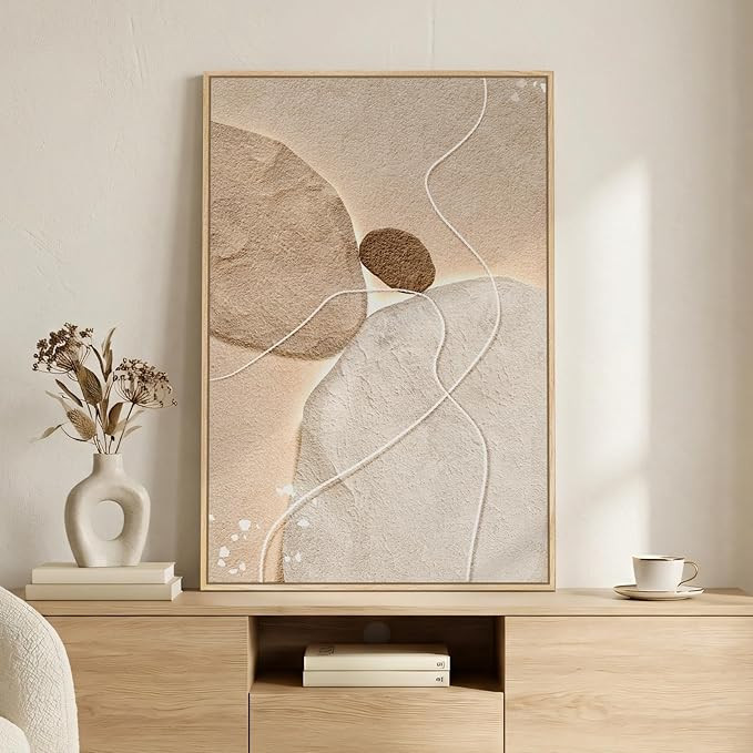 Large Framed Neutral Abstract Wall Art, Modern Beige Brown Canvas Prints Paintings, Minimalist St... | Amazon (US)