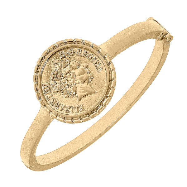 Queen Elizabeth Coin Hinge Bangle in Worn Gold | CANVAS