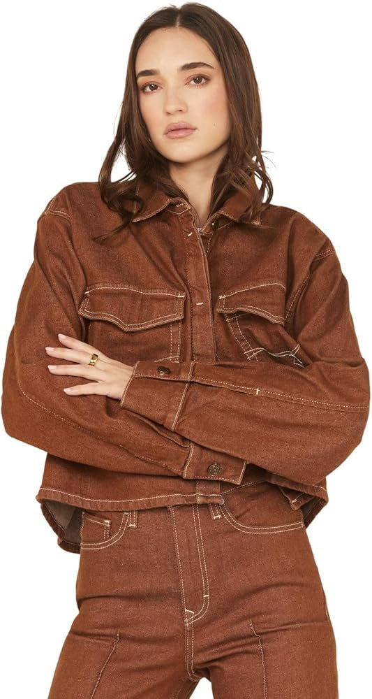 Women's Boxy Cropped Pecan Denim Jacket | Amazon (US)