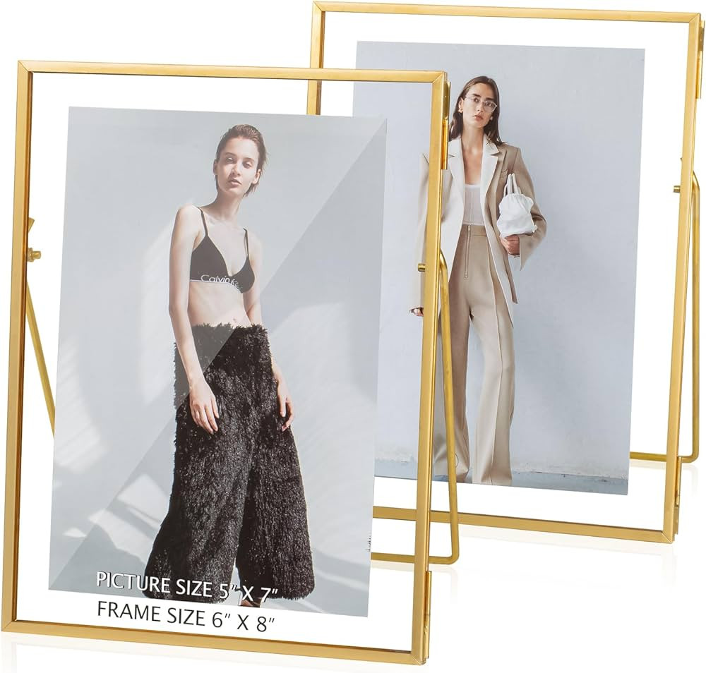 Jajamy Gold Picture Floating Frame, Set of 2 Pressed Glass Floating Frames, 6 x 8 Standing Gold P... | Amazon (US)
