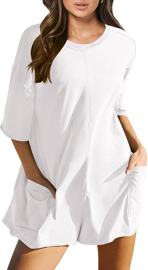 ANRABESS Women's Summer Oversized T-Shirts Rompers Short Sleeve Loose Casual Short Jumpsuit Overa... | Amazon (US)