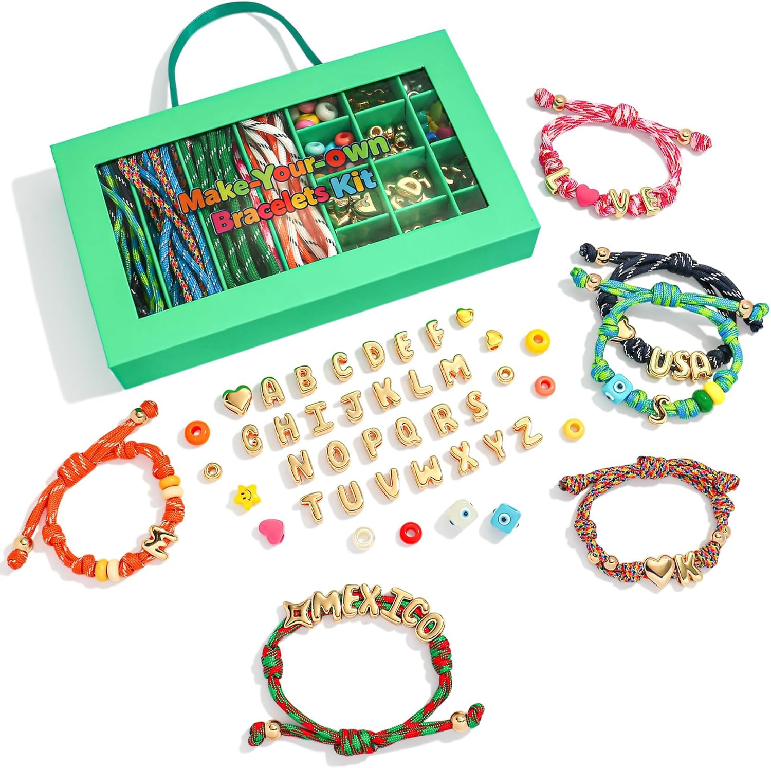 MYCUTEY Initial Bracelet Making Kit - DIY Friendship Bracelet Kit with Bubble Letter,Pony Beads,Woven Ropes & Charms,Custom Beaded Bracelets Making Supplies,Jewelry Making Kit,Personalized Craft Gifts | Amazon (US)
