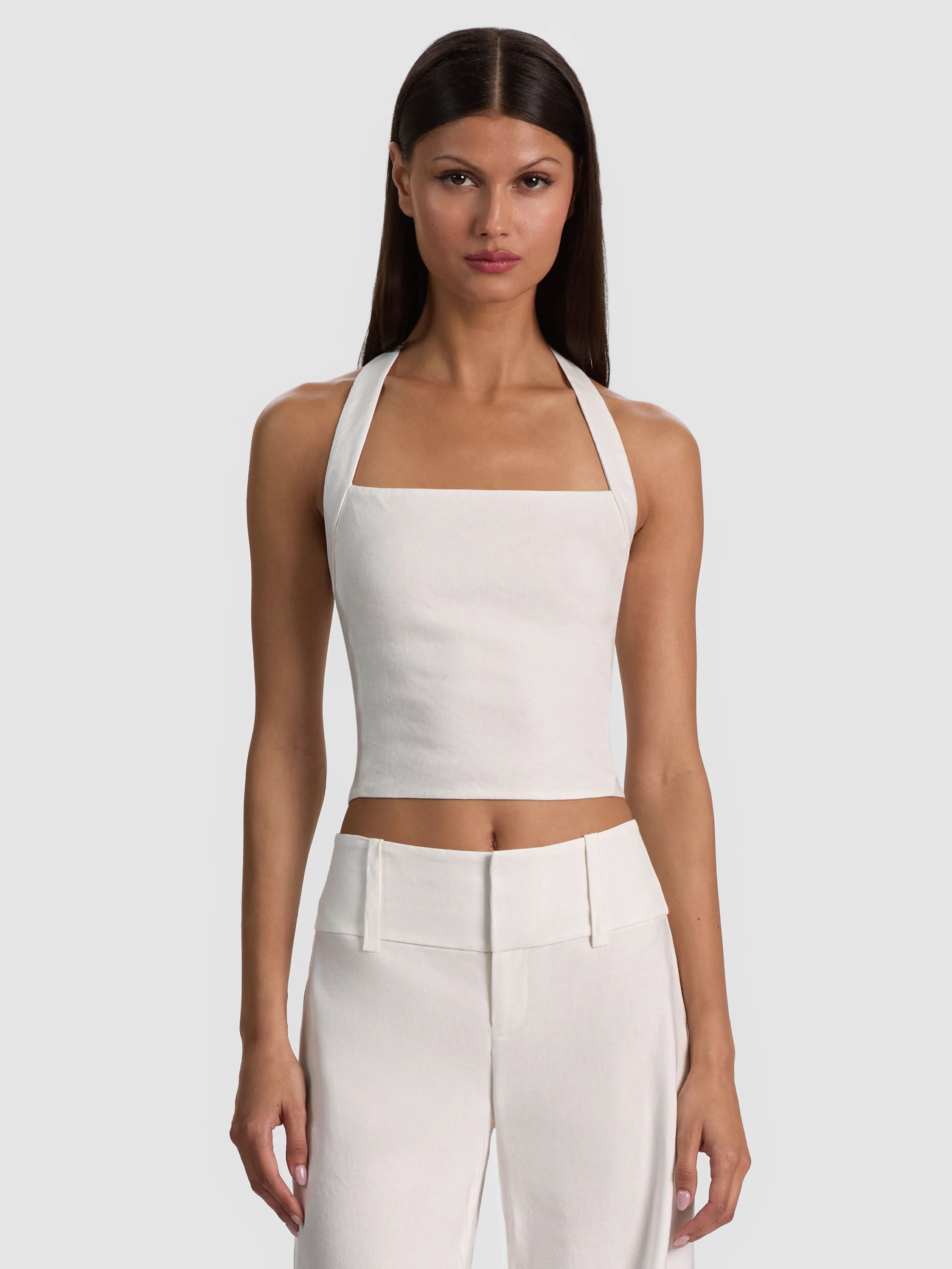 FIONA LINEN HALTER TOP | Alice + Olivia