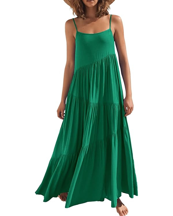 ANRABESS Women Summer Casual Loose Sleeveless Sundress Spaghetti Strap Flowy Boho Linen Beach Vac... | Amazon (US)
