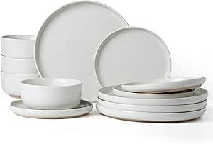 Famiware Milkyway Plates and Bowls Set, 12 Pieces Dinnerware Sets, Dishes Set for 4, White | Amazon (US)