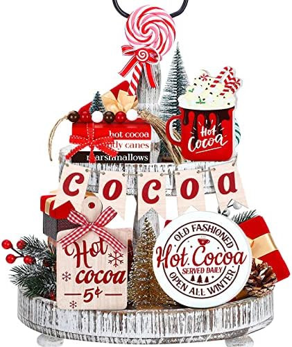 14 Pieces Christmas Hot Cocoa Faux Books Bundle Set Christmas Tiered Tray Decor Hot Cocoa Wooden Sig | Amazon (US)