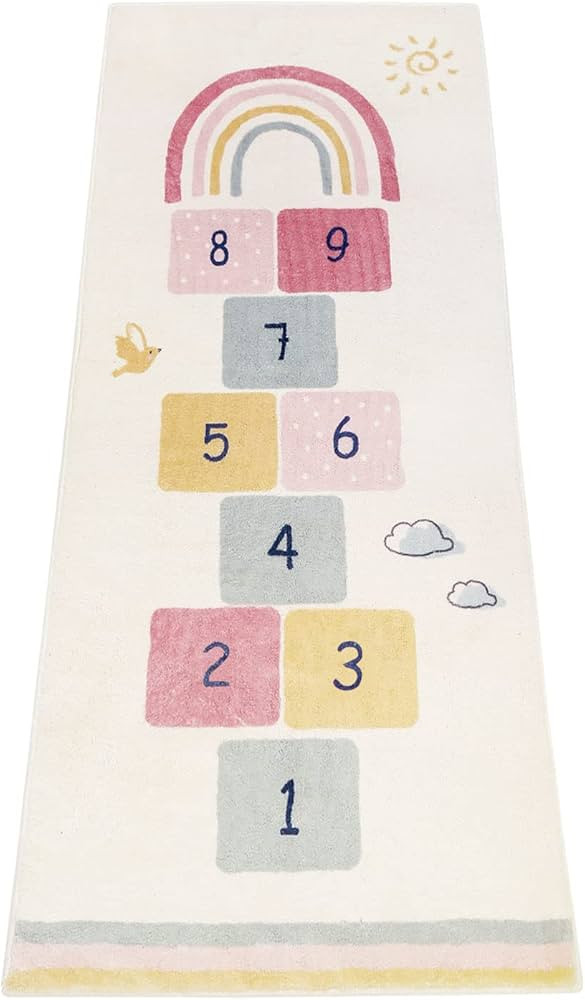 Topotdor Rainbow Sky Hopscotch Game Rugs,Kids Play Area Rugs Soft Floor Carpet for Bedroom Playro... | Amazon (US)