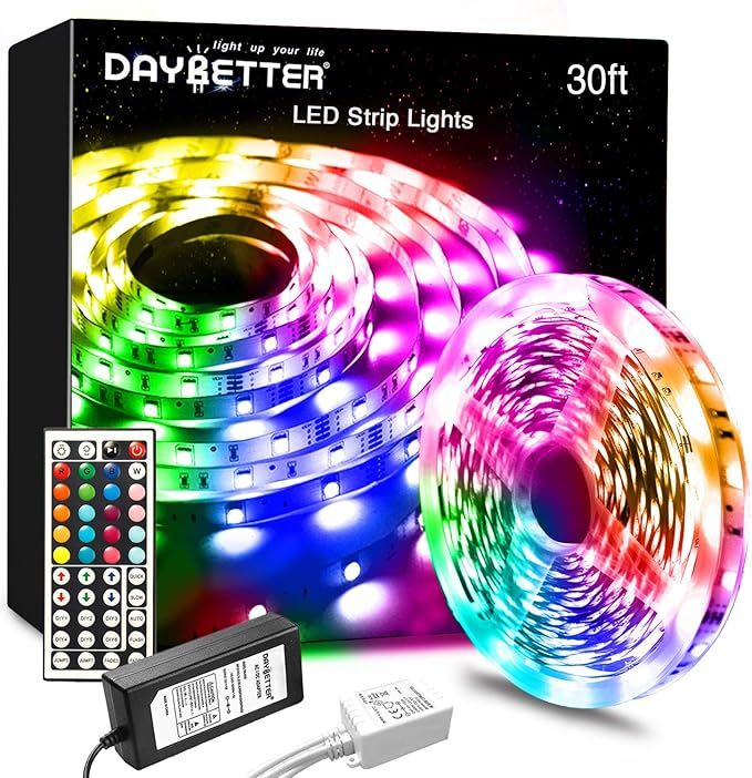 DAYBETTER Led Strip Lights 30ft with Remote and Power Supply Flexible Color Changing RGB Led Ligh... | Amazon (US)