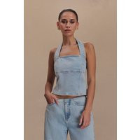 Dayna Denim Halter Top / Light Blue | MESHKI | L | MESHKI US