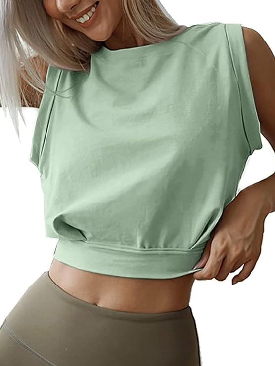 Crop Top Workout Shirts for Women Cute Sleeveless Yoga Tops Gym Tank Tops for Teen Girls | Amazon (US)