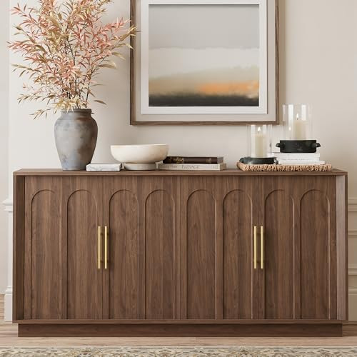 FORTUNETEC 67" Sideboard Buffet Cabinet with Storage, Arched Doors, Walnut | Amazon (US)