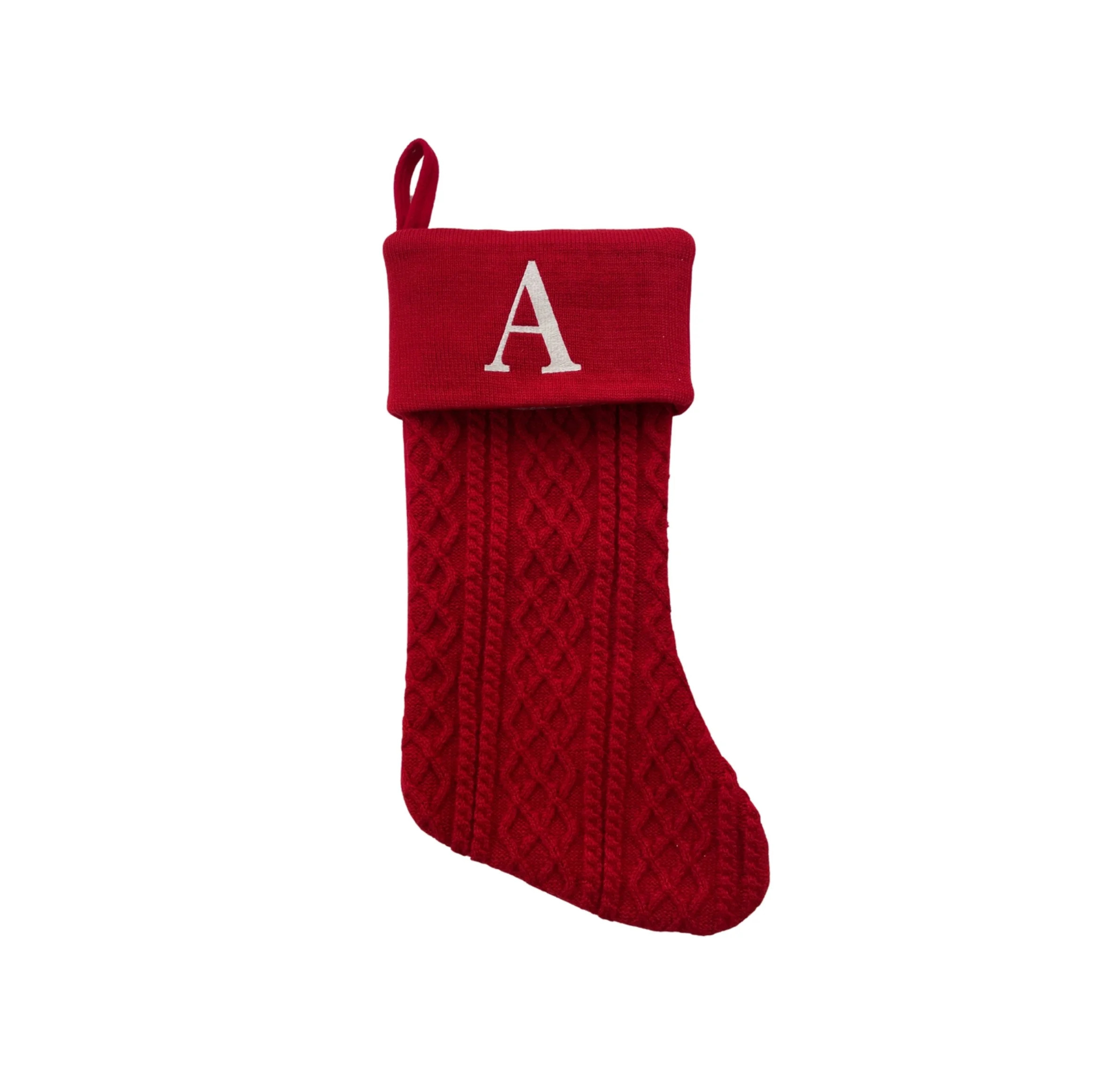 Red Polyester Knit Christmas Stocking with Embroidered "A" on Cuff, 20", by Holiday Time | Walmart (US)
