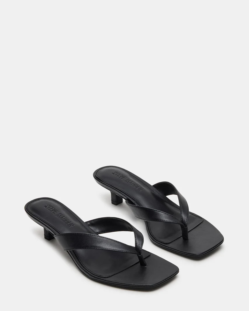 TRACIE Black Leather Thong Strap Women's Kitten Heel | Steve Madden (US)