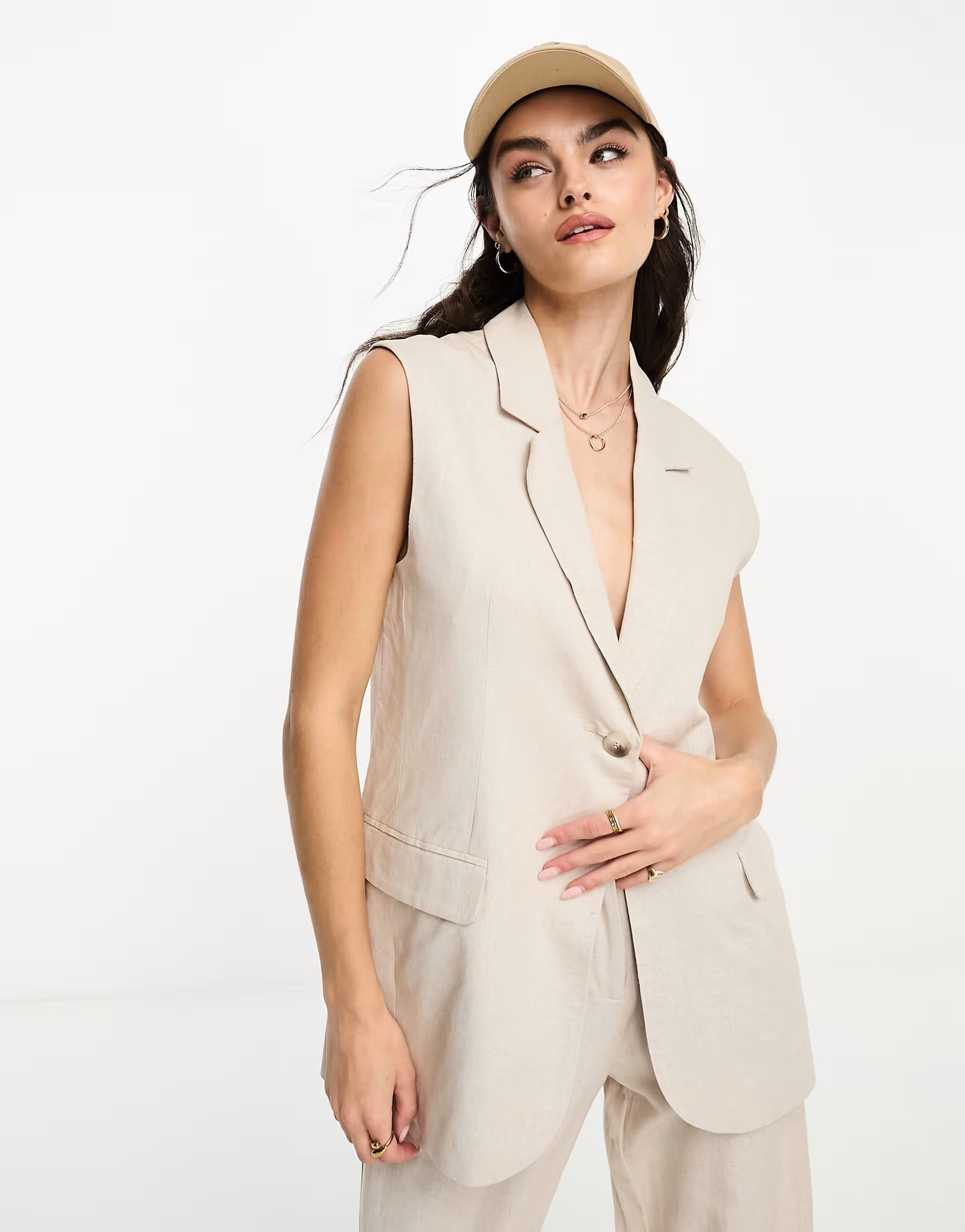 ASOS DESIGN sleeveless suit blazer in natural | ASOS (Global)