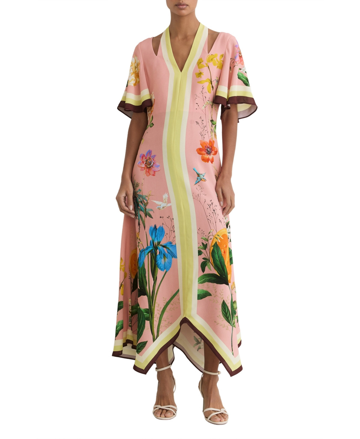 Reiss Women's Floral-Print Cut-Out Midi Dress - Pink | Macy's