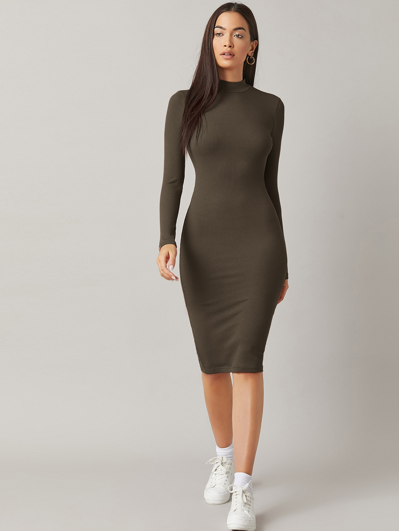 SHEIN BASICS Stand Collar Bodycon Dress | SHEIN