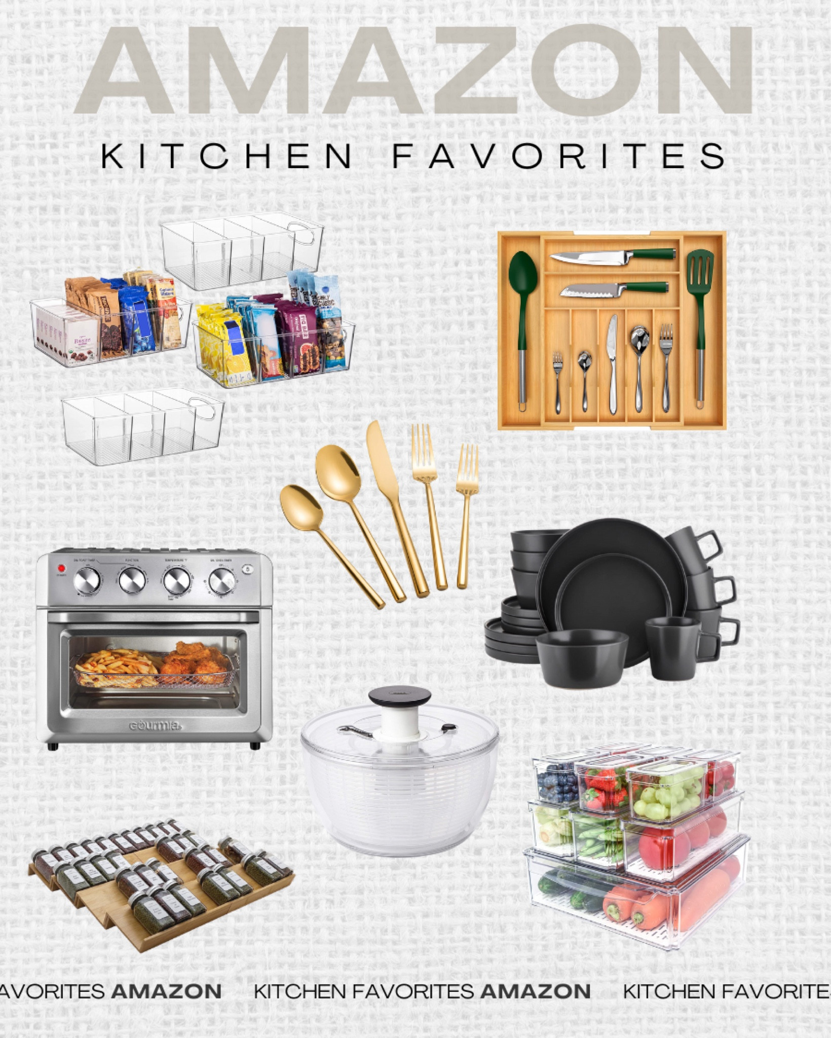 My favorite kitchen items from Amazon.

dinnerware // dinnerware set // dinner plates // dinnerware set // table setting // pasta bowl // salad bowl // kitchen organizer // kitchen organization / fridge oranization // air fryer // gold flatware // spice rack // spice drawer

#LTKxPrimeDay #LTKunder100 #LTKFind