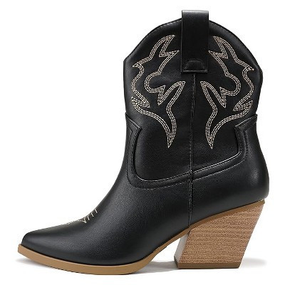 Soda “BLAZING” Women's Western Ankle Boots, Stitched, Pointed Toe, Low Heel - Black with Brown Stitching - Size 6.5 | Target