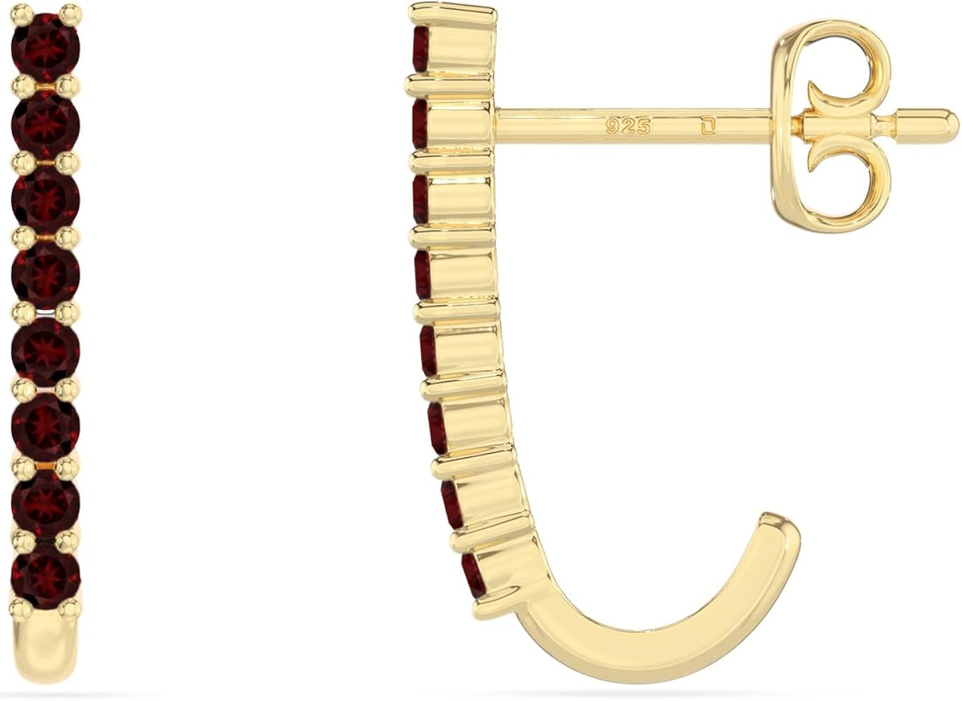 Natural Gemstone J Hoop Stud Earrings for Women in 925 Silver/18K Yellow/Rose Gold Vermeil, Birth... | Amazon (US)