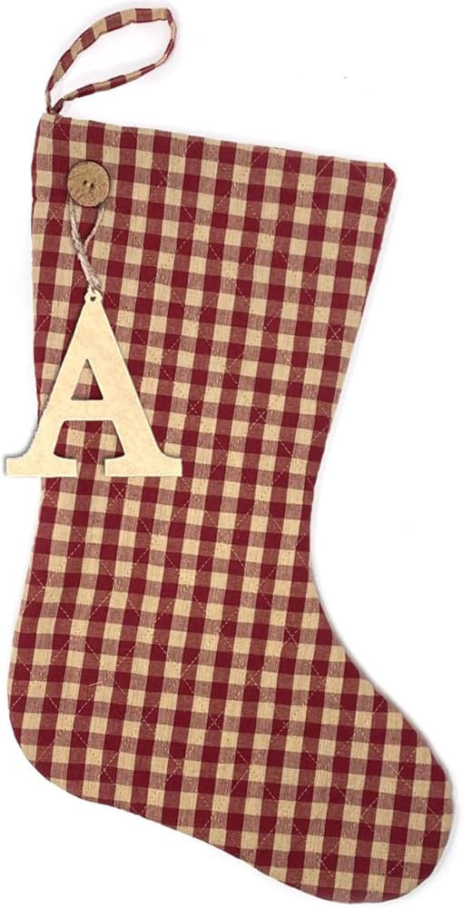 Marilee Home 18" Primitive Red 5 Quilted Stocking with Personalized Letter Charm | Amazon (US)