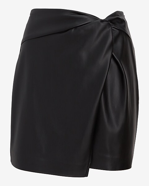 Super High Waisted Faux Leather Twist Front Mini Skirt | Express